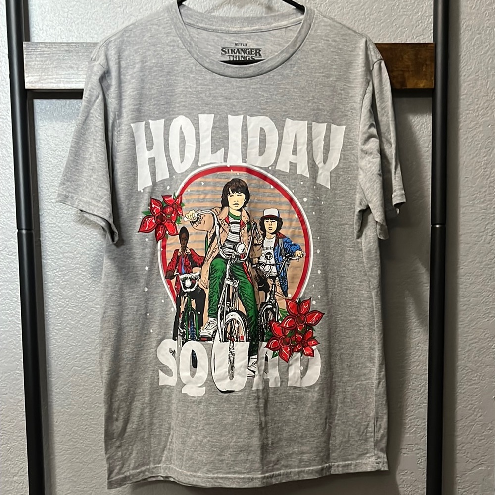 Stranger Things Holiday Squad Gray T-Shirt